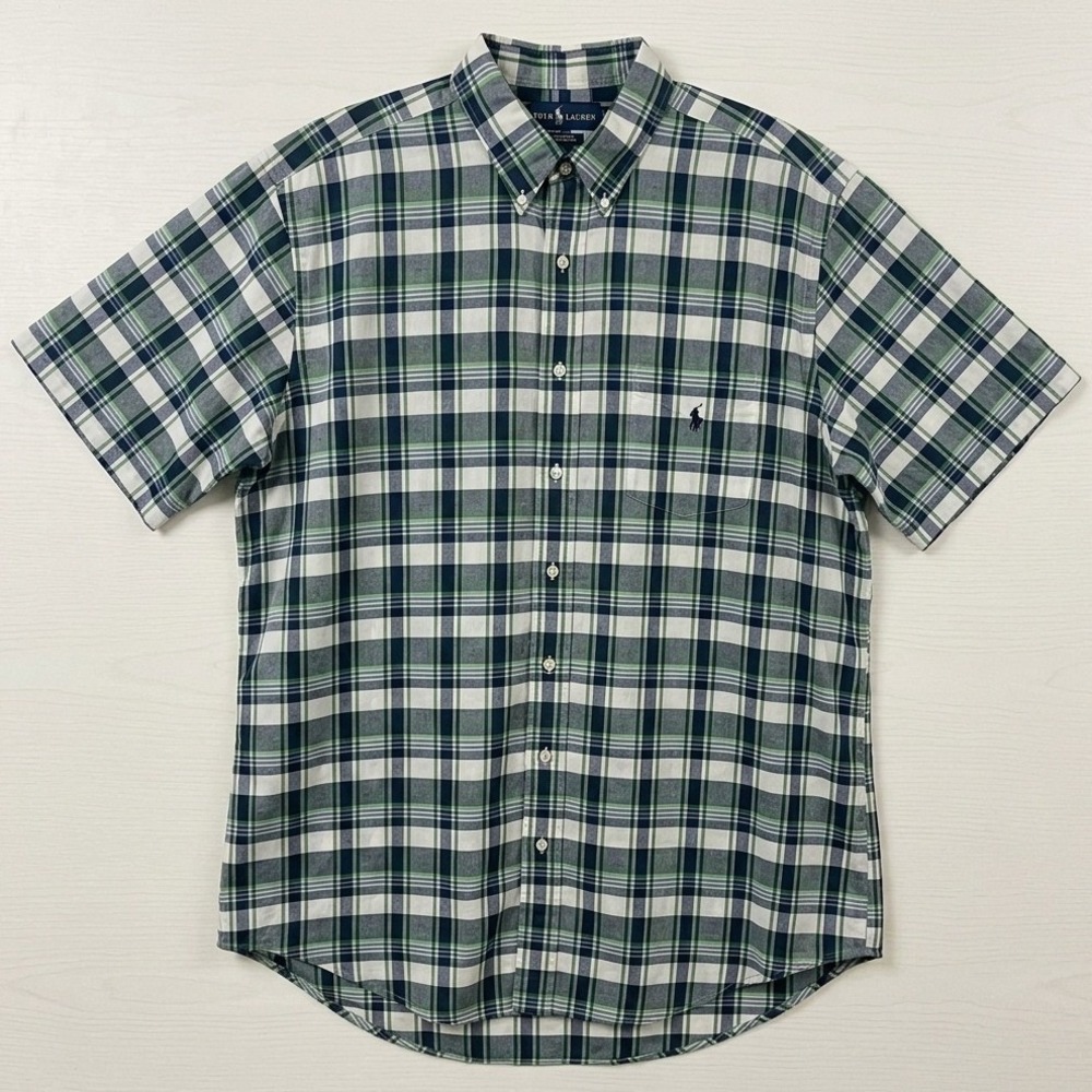 Ralph Lauren Button Down Mens XLT Green Blue Bleeding Madras Plaid Tall Shirt